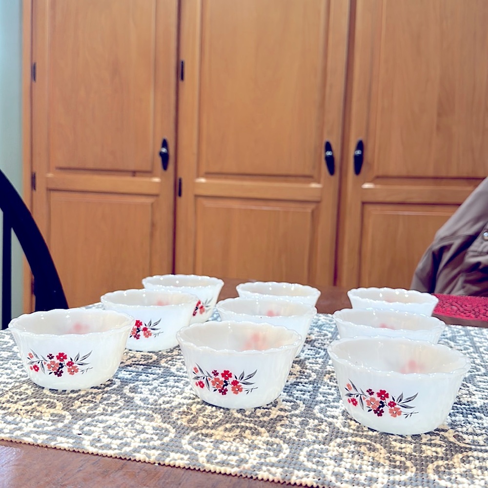 Vintage Fire King, Primrose, milk glass custard cups - Set of 9 ~ Like New ~ 💎
